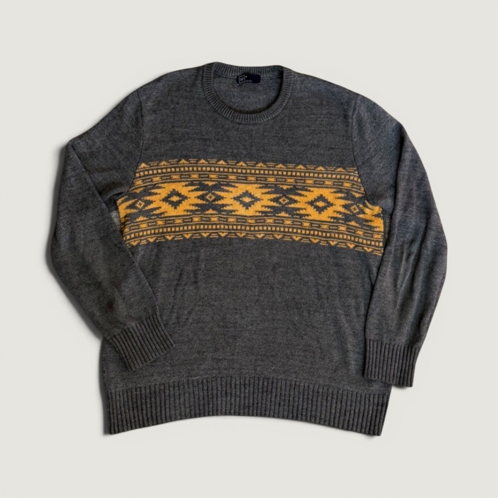 GAP Mens Gray Southwestern Geometric Crewneck Sweater Size M 112976-00